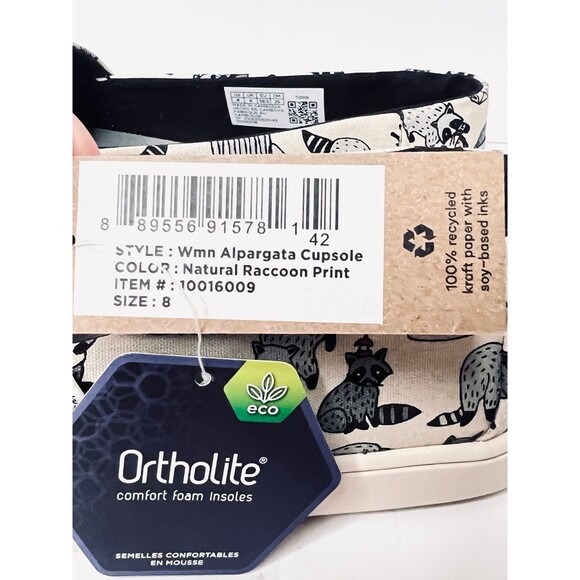 TOMS Women’s 8 Natural Raccoon Print Alpargata Cupsole Slip-On – NEW - Picture 3 of 14